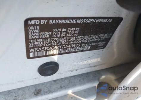 2015 BMW 535I xDrive z USA, uszkodzony, nr VIN WBA5B3C54FD548543